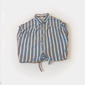 Forever 21 Button Front Shirt Womens Large Blue Stripe Tie Beach Coastal